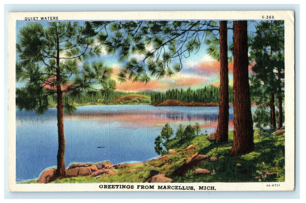 1944 Quiet Waters, Greetings from Marcellus Michigan, Antique Postcard