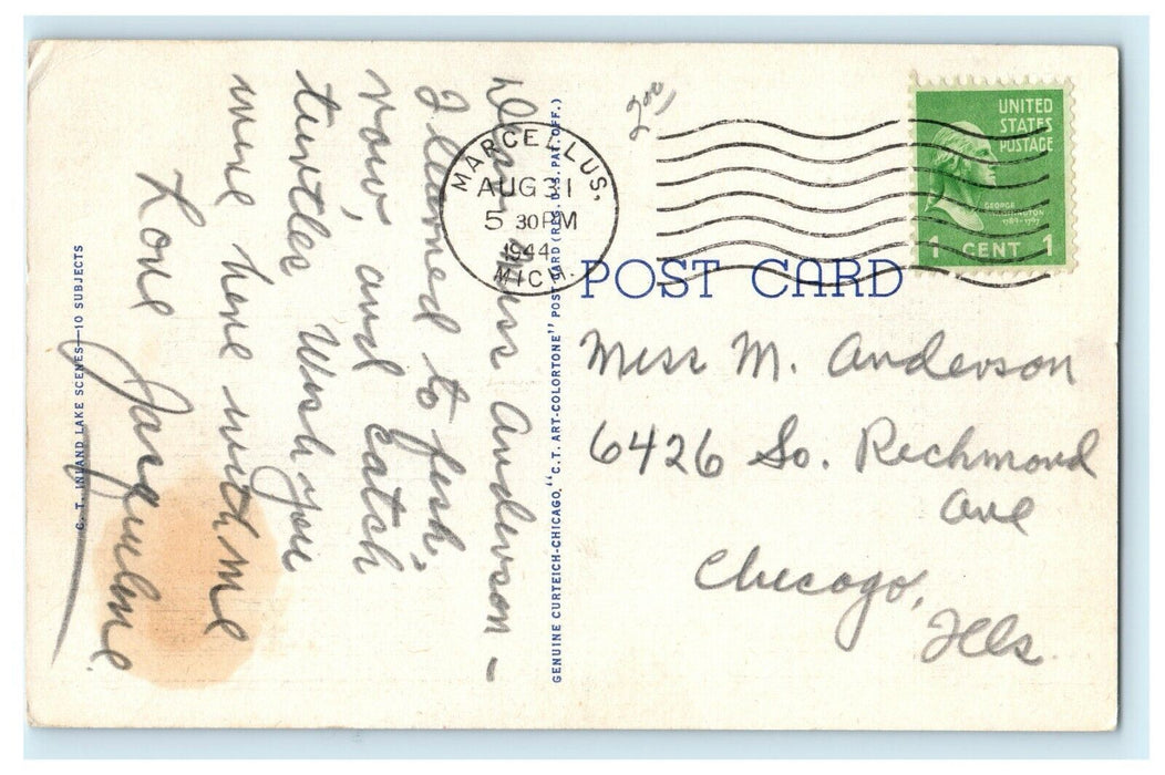 1944 Quiet Waters, Greetings from Marcellus Michigan, Antique Postcard