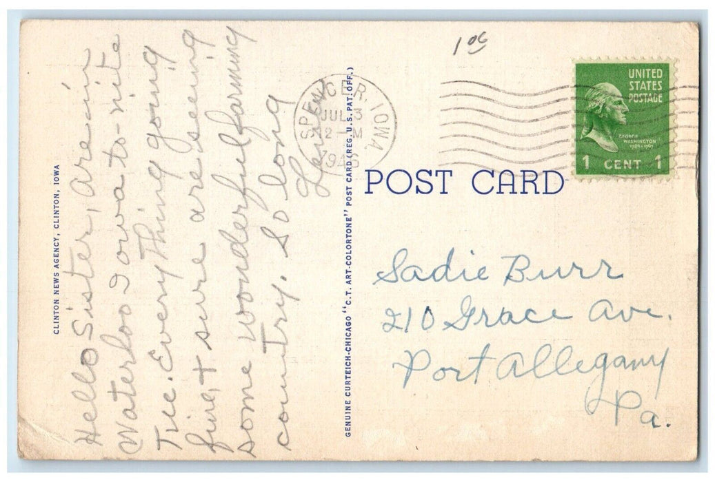 1946 First Presbyterian Church Clinton Iowa IA Vintage Posted Postcard