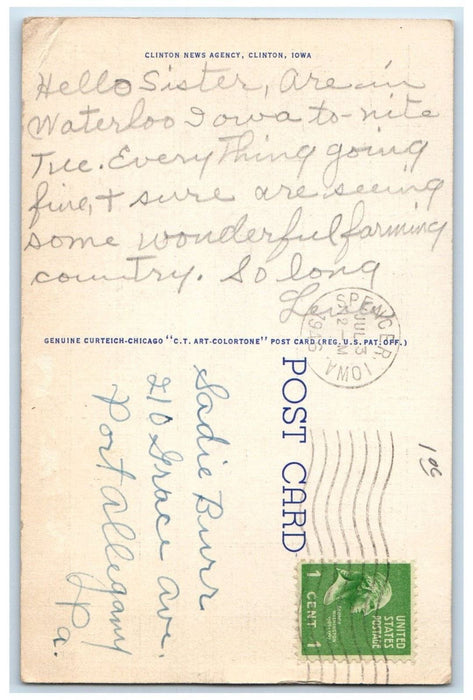 1946 First Presbyterian Church Clinton Iowa IA Vintage Posted Postcard