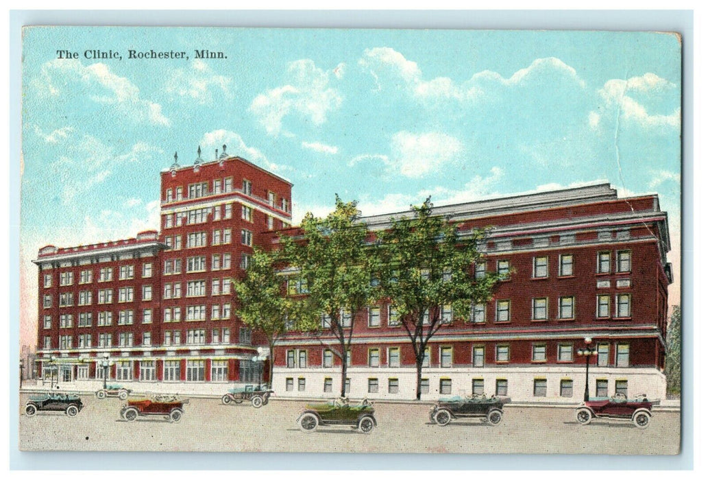 1920 Cars Scene, The Clinic Rochester Minnesota MN Antique Postcard