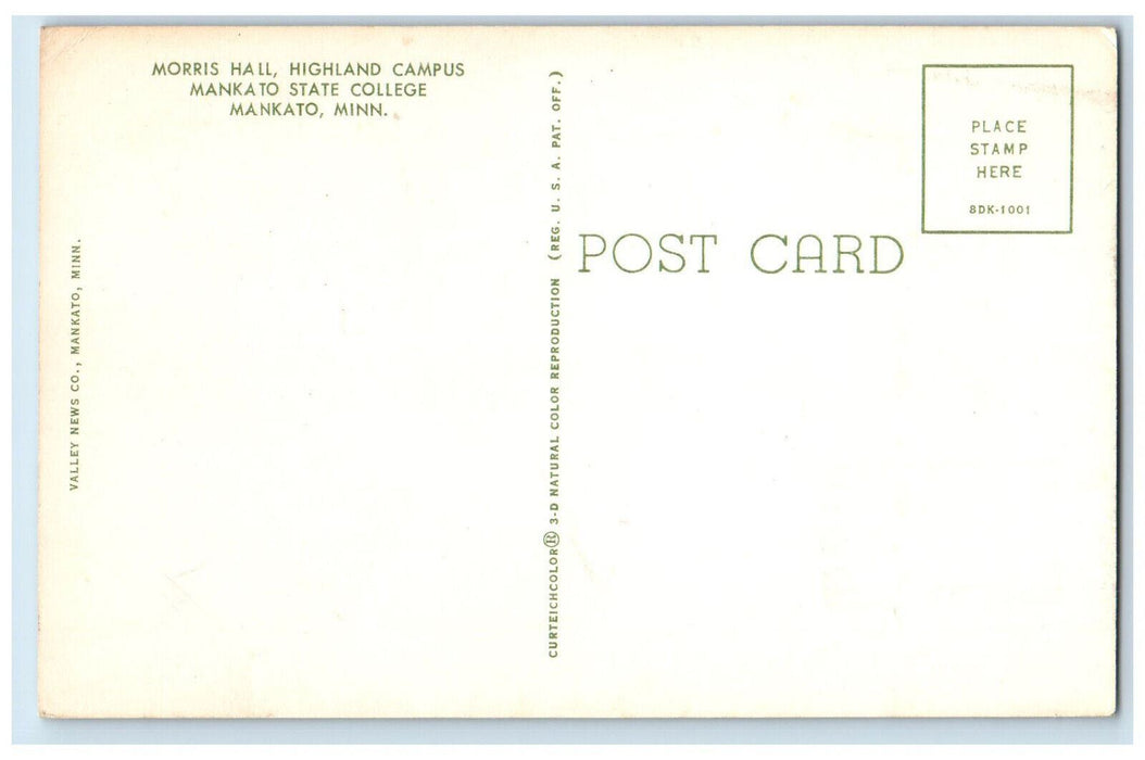 c1950's Morris Hall Highlands Campus Mankato State College Mankato MN Postcard