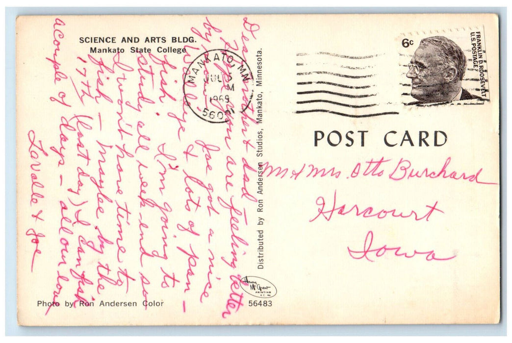 1969 Science and Arts Building, Mankato State College Mankato MN Postcard
