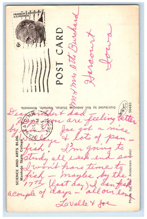 1969 Science and Arts Building, Mankato State College Mankato MN Postcard