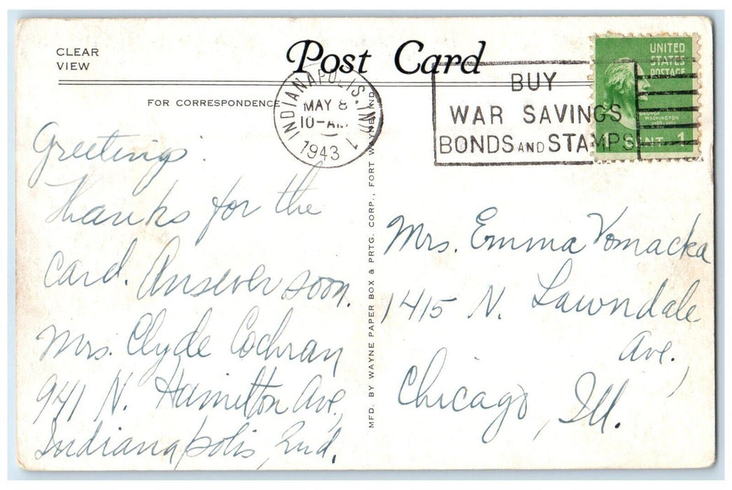 1943 View Of Cascade Park Bloomington Indiana IN Posted Vintage Postcard