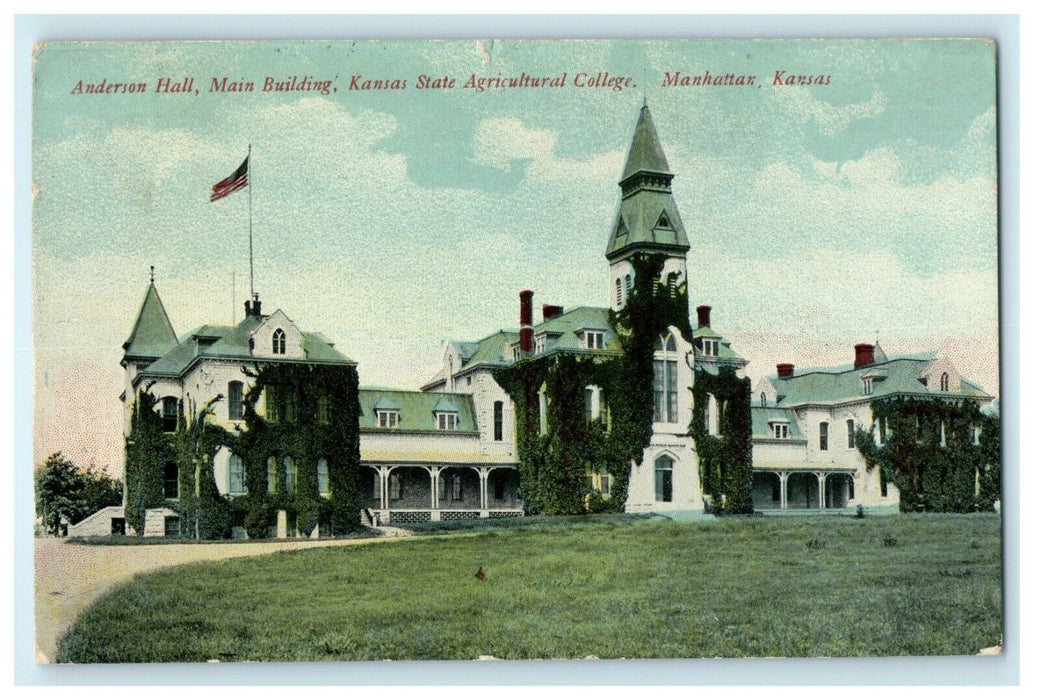 1912 Anderson Hall, Kansas State Agricultural College, Kansas KS Postcard