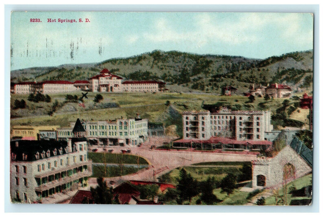 1916 Buildings Standing in Hot Springs South Dakota SD Postcard