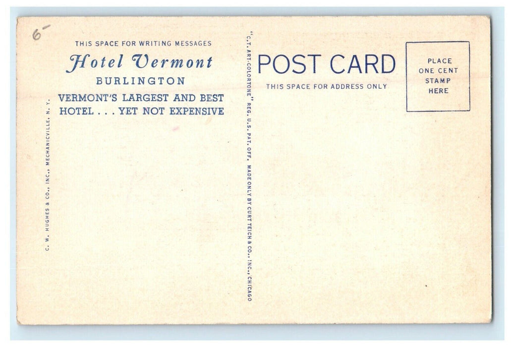 c1930 Hotel Vermont View, Burlington, Vermont VT Antique Postcard