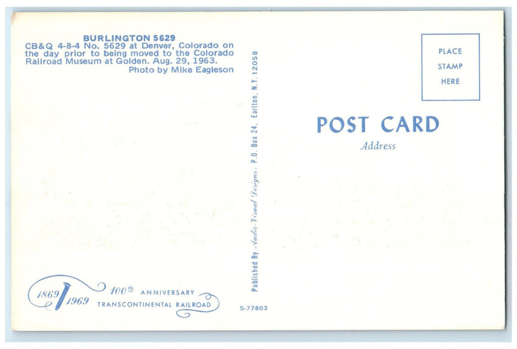 1963 Burlington 5629, Colorado Railroad Museum at Golden, Denver CO Postcard