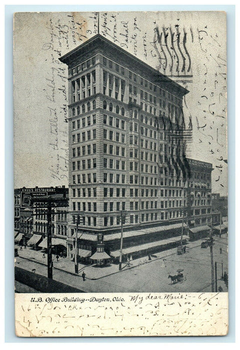 c1906 Dayton Ohio U.B Building Downtown Street OH Antique Postcard