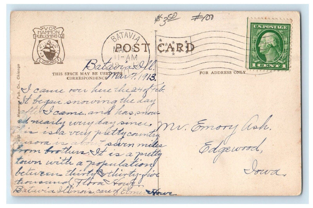 1913 A View Of Broadway Trolley Train Aurora Illinois IL Posted Antique Postcard