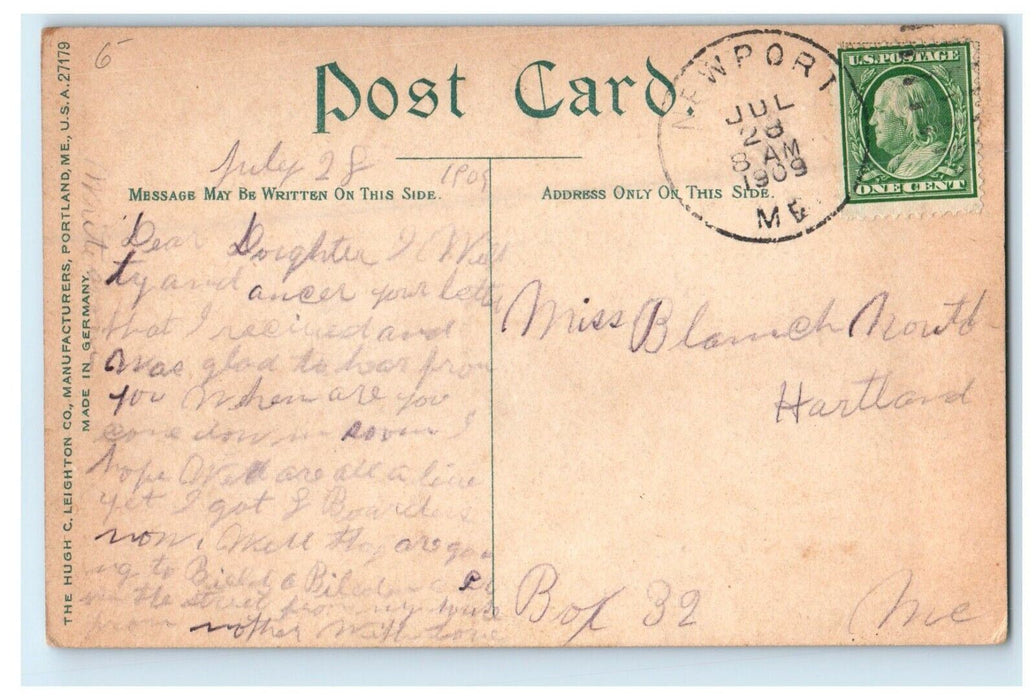 1909 High Street Residential Part Family Rides Newport Maine ME Antique Postcard