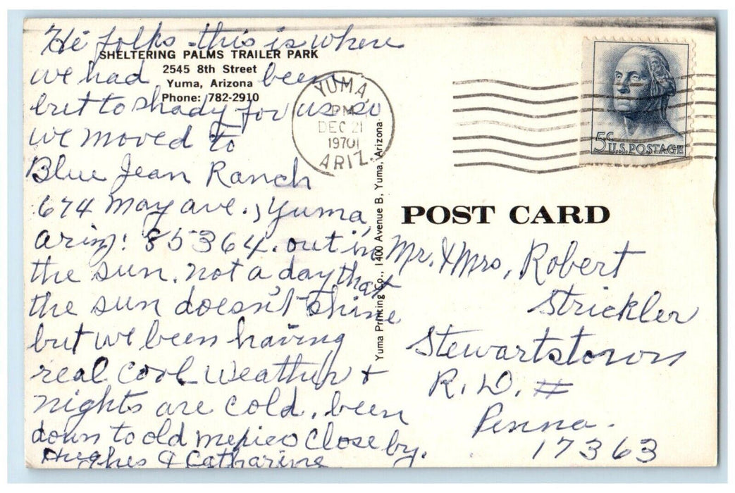 1970 Sheltering Palms Trailer Park Yuma Arizona AZ Posted Vintage Postcard