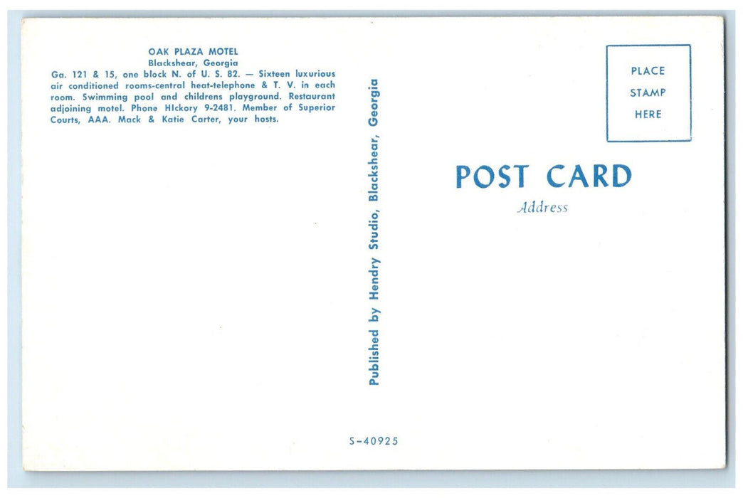 c1950's Swimming Pool, Playground Oak Plaza Motel Blacksheer Georgia GA Postcard