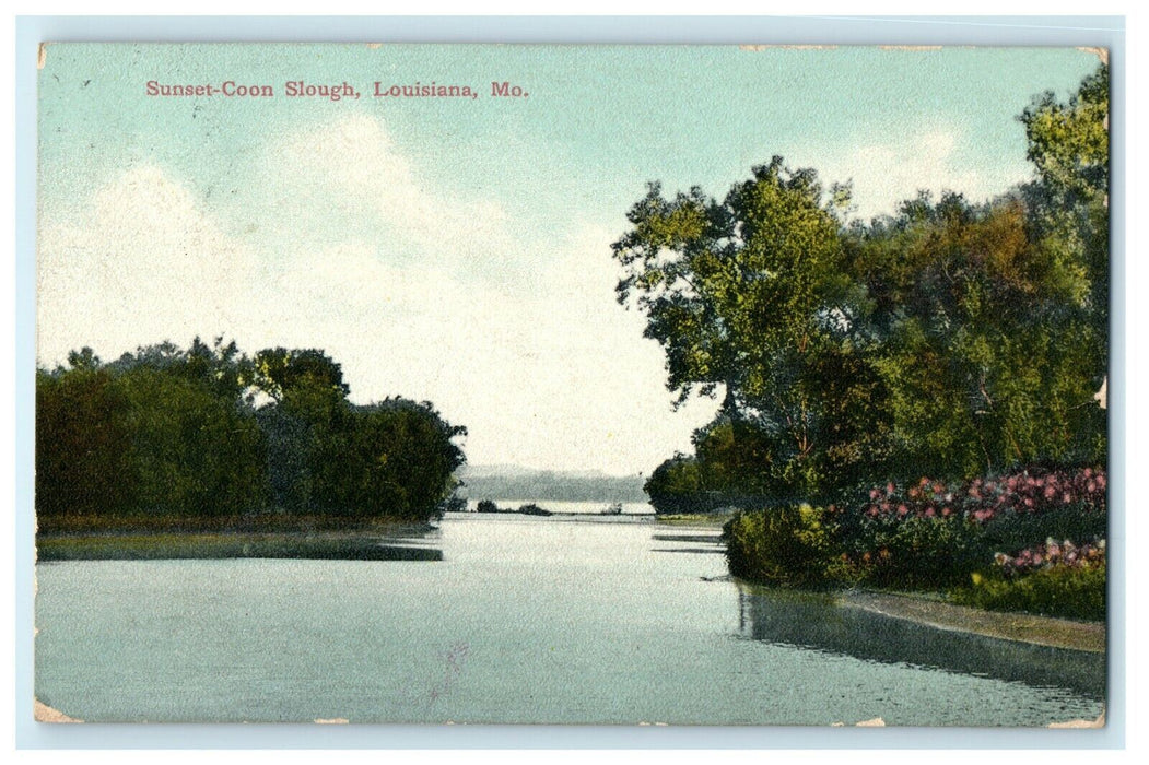 1910 Sunset-Coon Slough, Louisiana Missouri MO Antique RPO Postcard