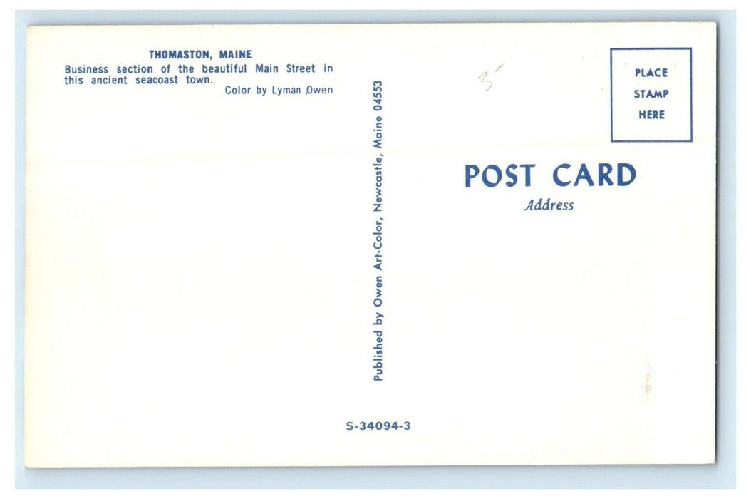 c1930's Business Section Main Street Seacoast Town Thomaston Maine ME Postcard
