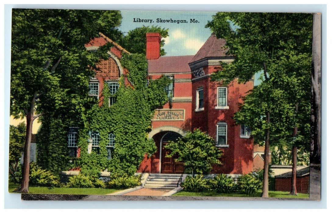 c1910 Free Public Library Building Skowhegan Maine ME Antique Postcard