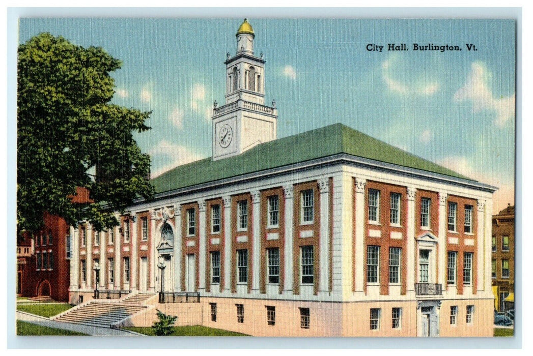 1929 City Hall, Burlington, Vermont VT Vintage Unposted Postcard