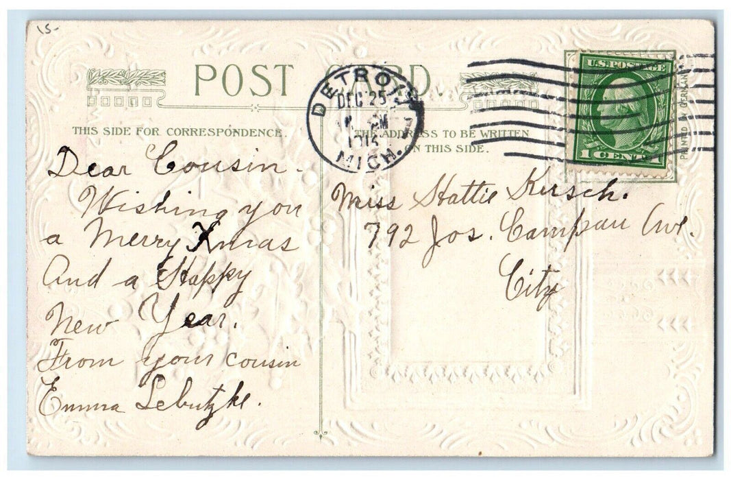 1914 Christmas Holly Berries Reindeer Winter John Winsch Artist Signed Postcard