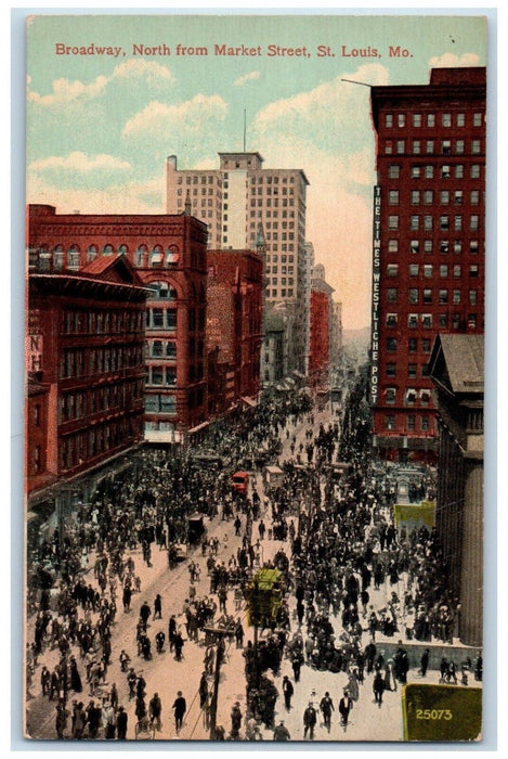 c1910's Broadway North From Market Street St. Louis Missouri MO Antique Postcard