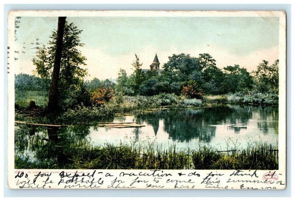 c1907 In Highland Park, Brattleboro, Vermont VT Antique Posted Postcard