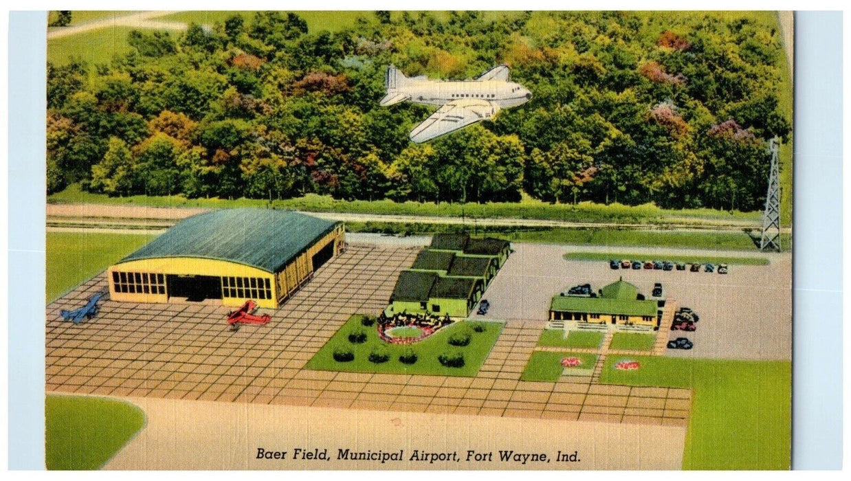 1957 Baer Field Municipal Airport Airplane Fort Wayne Indiana IN Posted Postcard