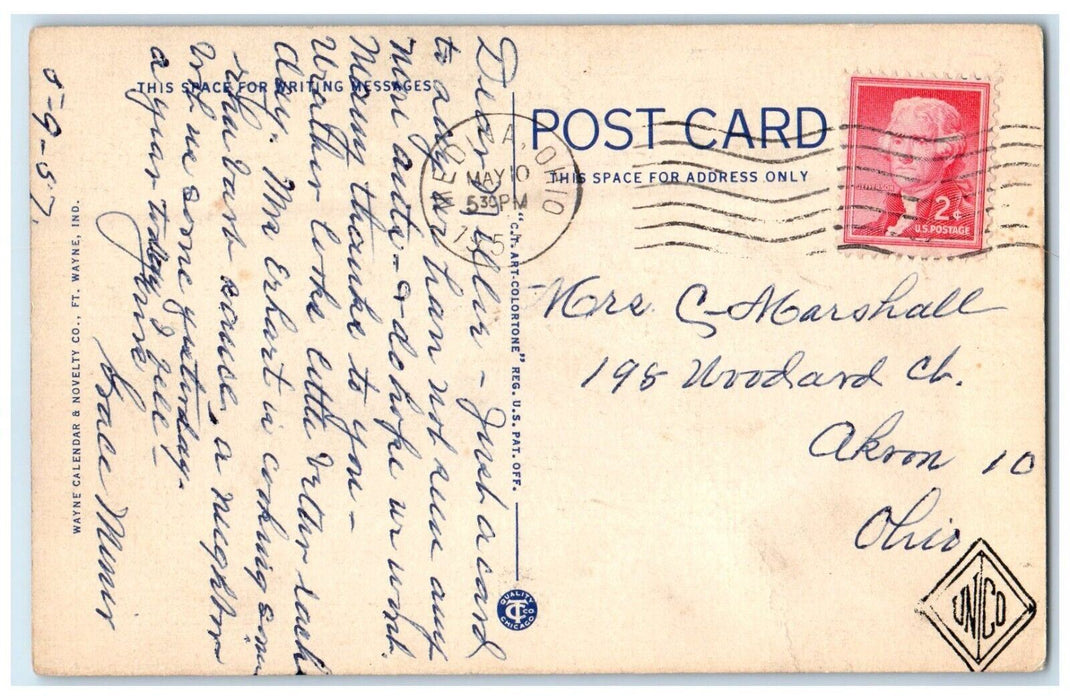 1957 Baer Field Municipal Airport Airplane Fort Wayne Indiana IN Posted Postcard