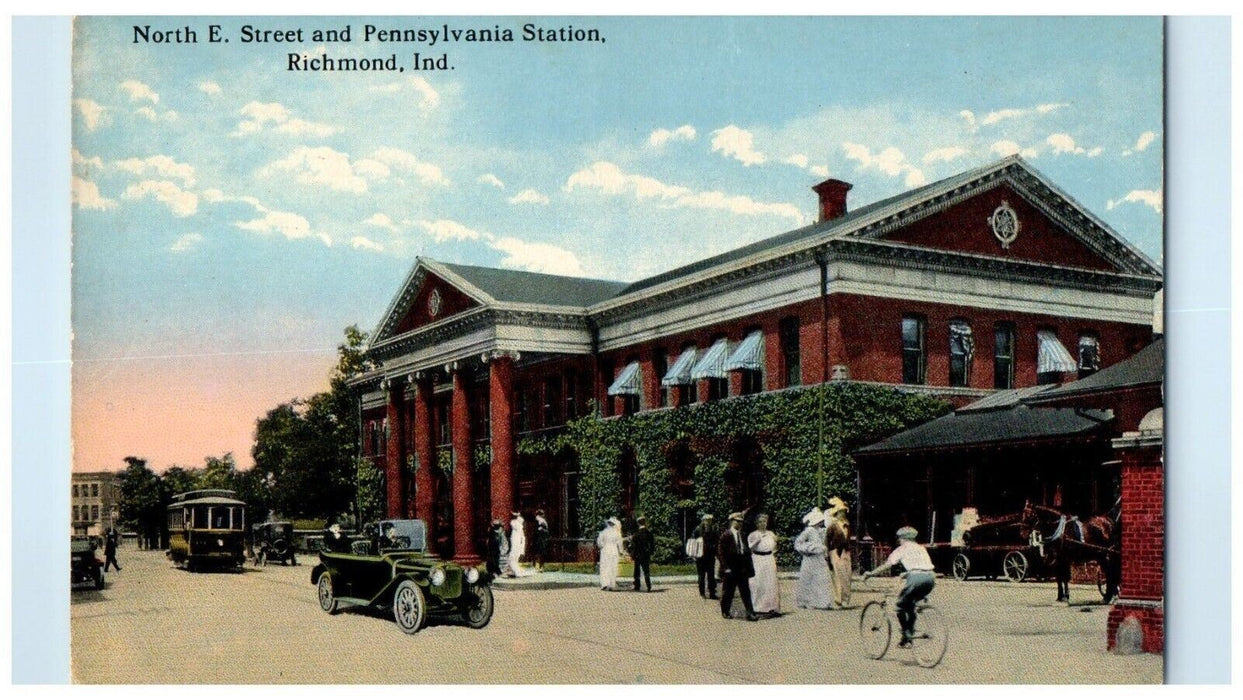 c1920's North E. Street And Pennsylvania Station Richmond Indiana IN Postcard