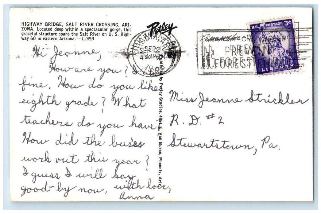 1962 Salt River Canyon Highway Bridge Phoenix Arizona AZ Posted Vintage Postcard