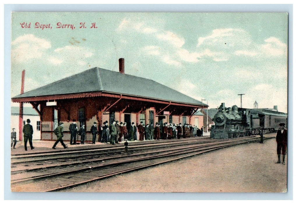 c1910's Old Depot Station Railroad Locomotive Train Derry NH Antique Postcard