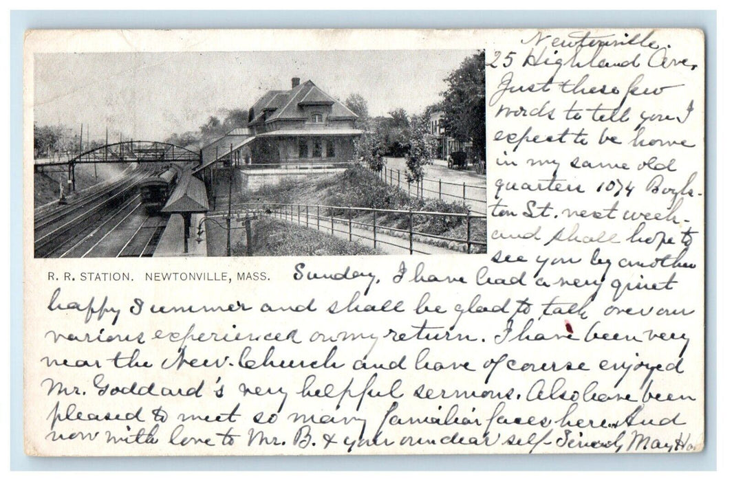 1903 R.R. Station Depot Railroad Train Newtonville Massachusetts MA Postcard