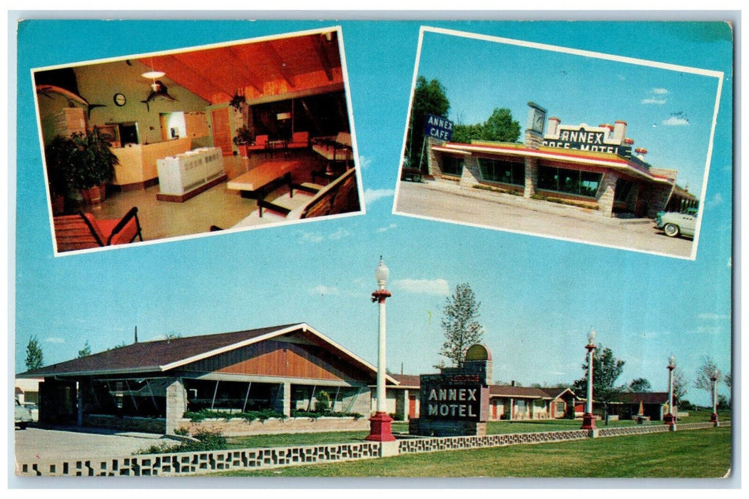 c1950's Multiview, The Annex Motel-Cafe on Airport Beacon Litchfield IL Postcard