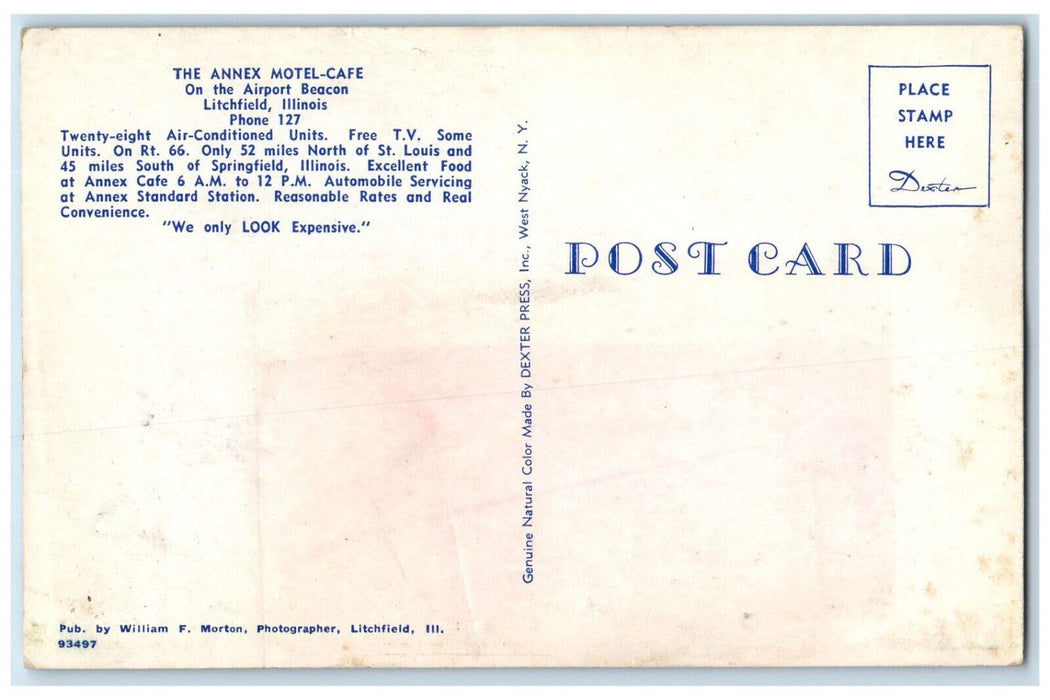 c1950's Multiview, The Annex Motel-Cafe on Airport Beacon Litchfield IL Postcard