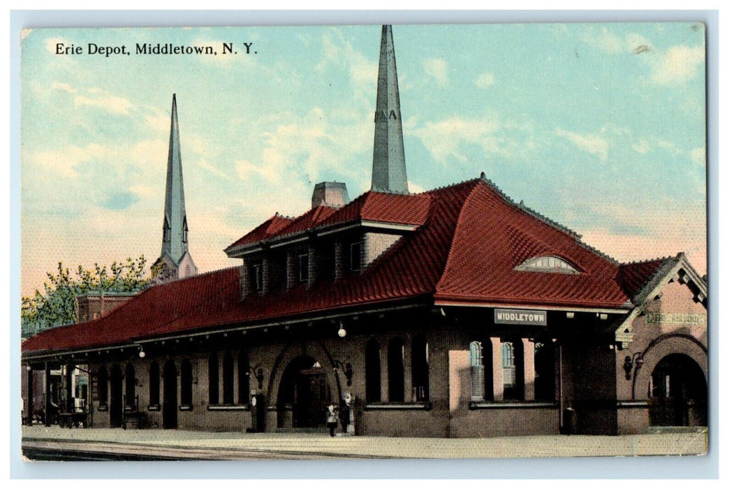1912 Erie Depot Station Railroad Train Middletown New York NY Antique Postcard