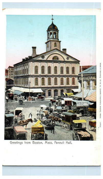 c1905 Faneuil Hall, Copper Window, Greetings from Boston MA Postcard