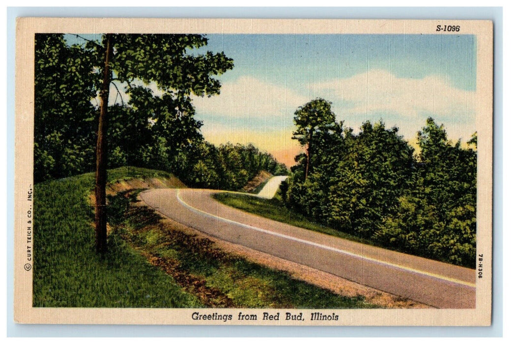 1953 Greetings From Red Bud Illinois IL, Road View Posted Vintage Postcard
