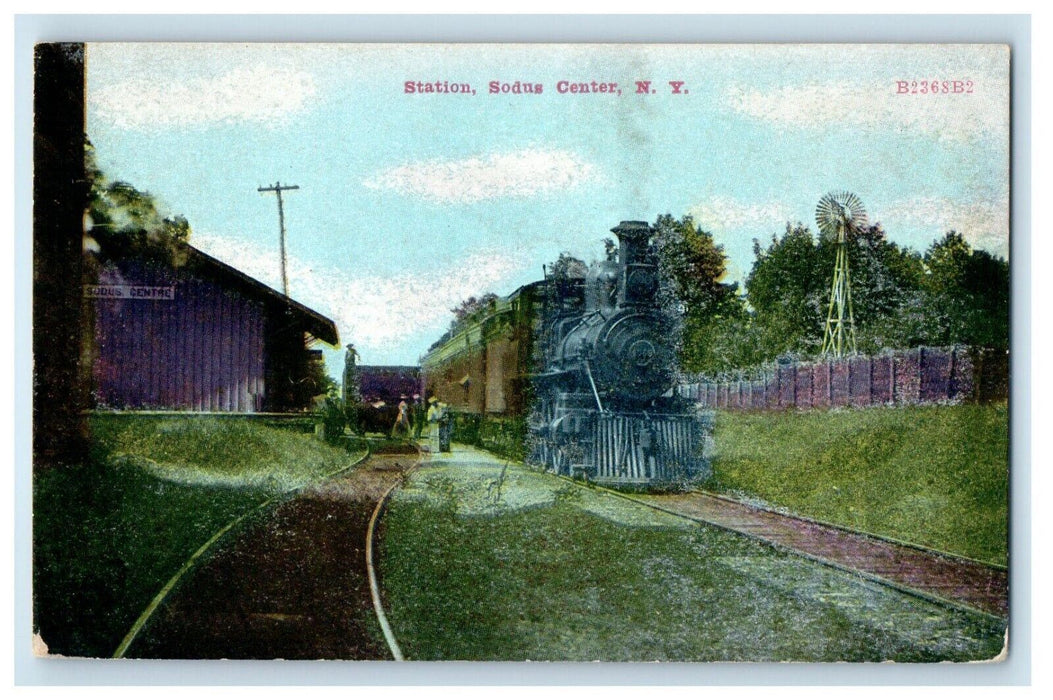 c1910's Depot Station Locomotive Train Railroad Sodus Center NY Antique Postcard