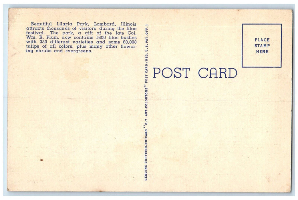 c1930's Restful Vista in Lilacia Park, Lombard Illinois IL Vintage Postcard