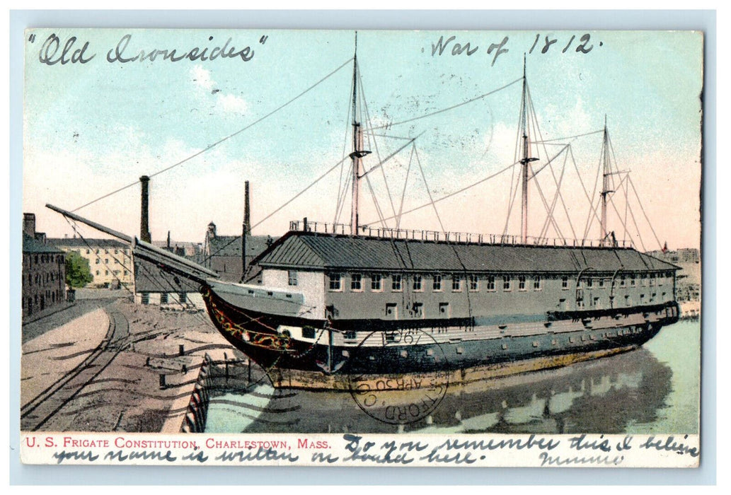 1907 US Frigate Constitution Charlestown Massachusetts MA Antique Postcard