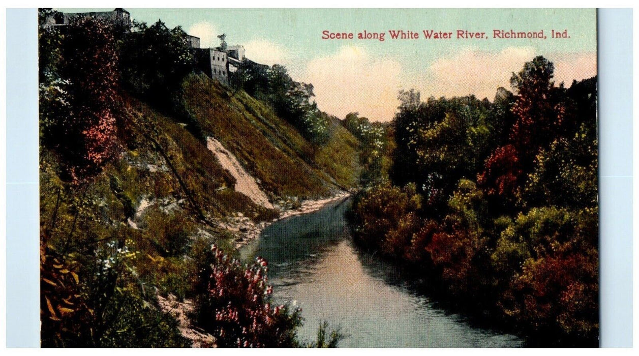 c1910's Scene Along While Water River Richmond Indiana IN Antique Postcard