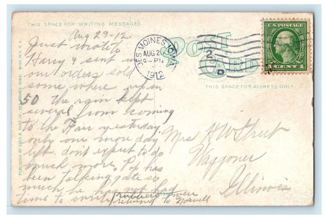 1912 Moonlight on Des Moines River, Des Moines Iowa IA Posted Postcard