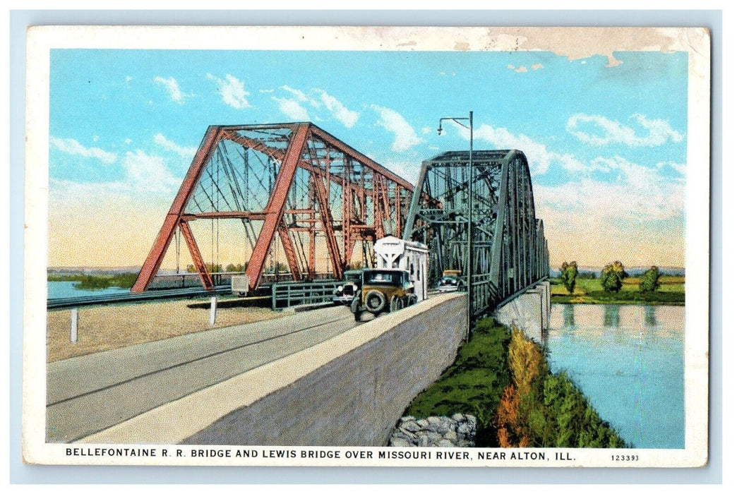 Alton IL, Bellefontaine R. R. Bridge And Lewis Bridge Missouri River Postcard
