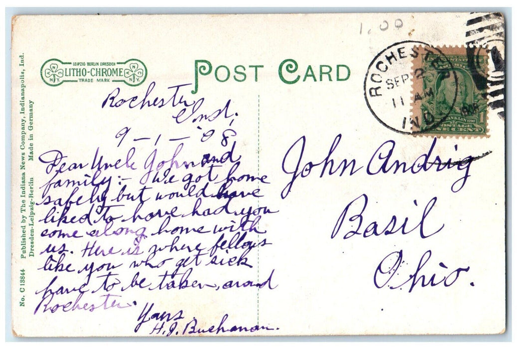 1908 Woodlawn Hospital Building Horse Carriage Rochester Indiana IN Postcard