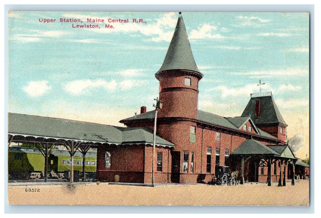 1912 Upper Station Main Central R.R. Station Depot Lewiston Maine ME Postcard