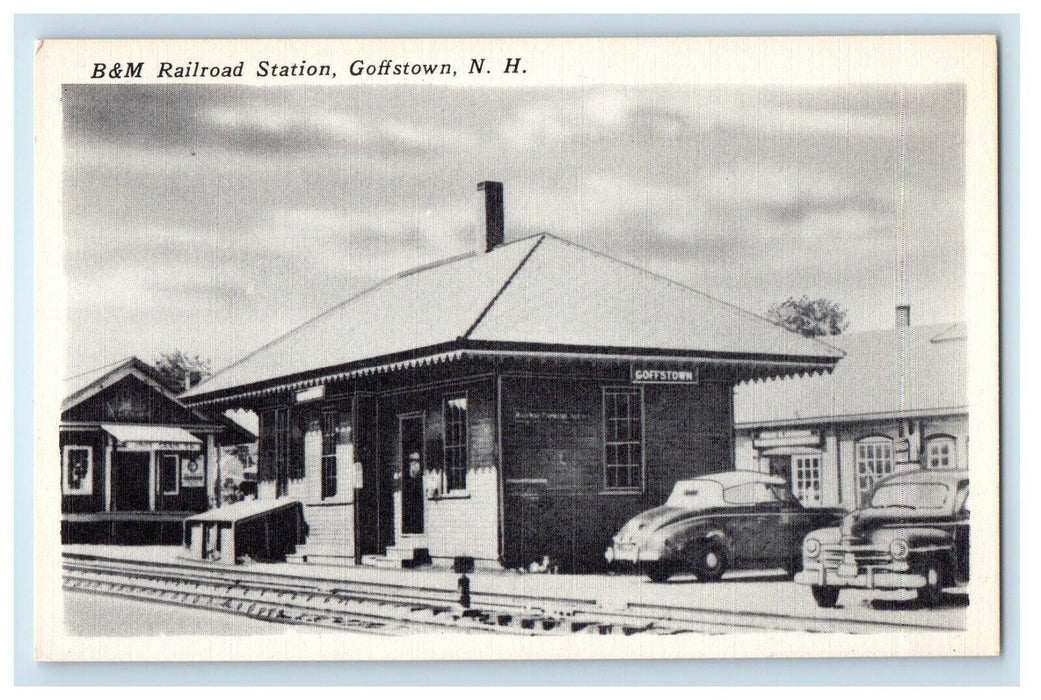 c1930's B & M Railroad Station Depot Cars Goffstown New Hampshire NH Postcard