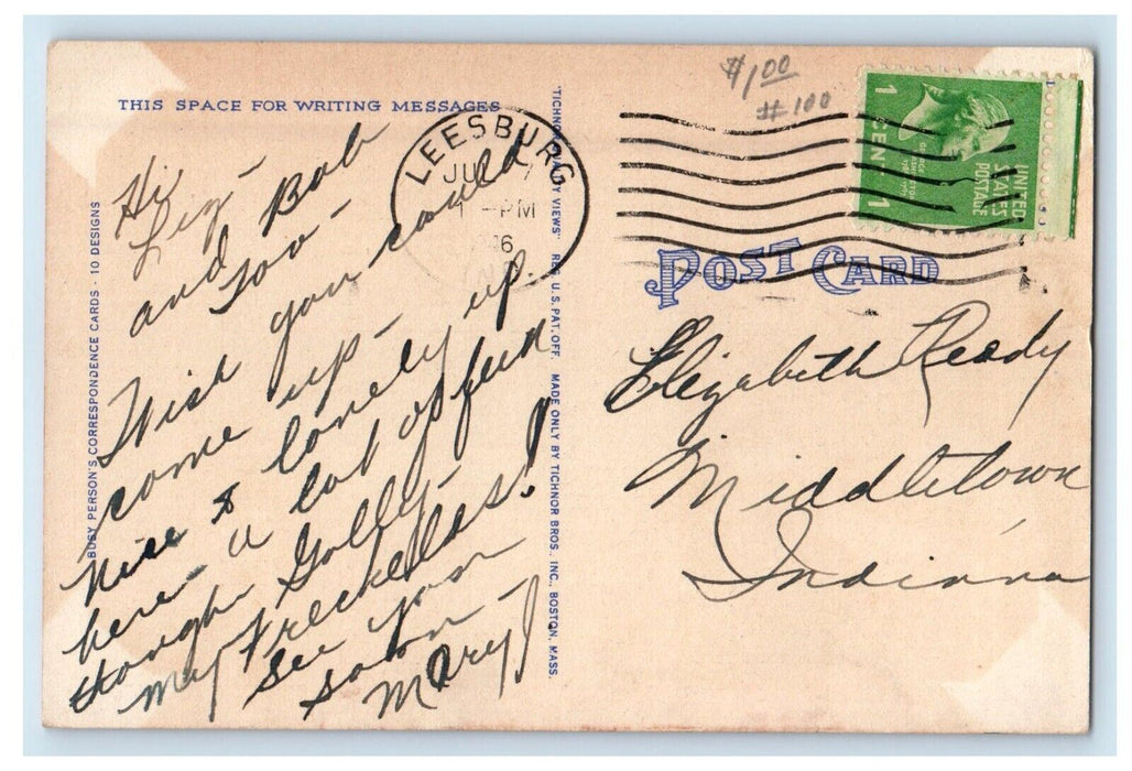 1946 Busy Person's Correspondence Card Checklist Road Leesburg IN Postcard