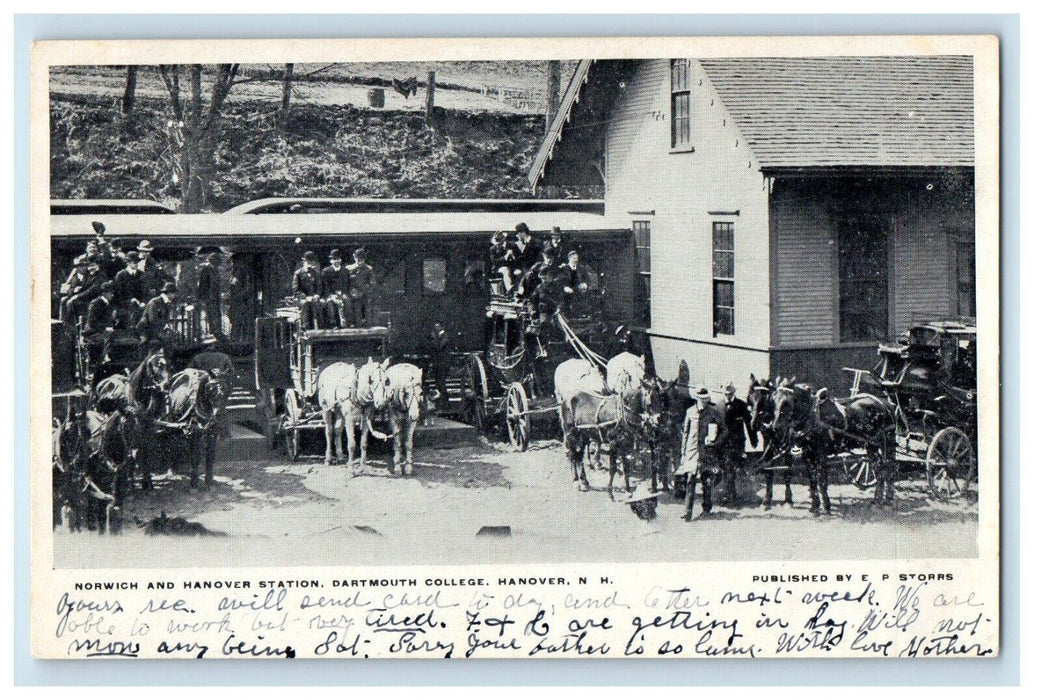 1907 Norwich And Hanover Station Depot Dartmouth College Hanover NH Postcard