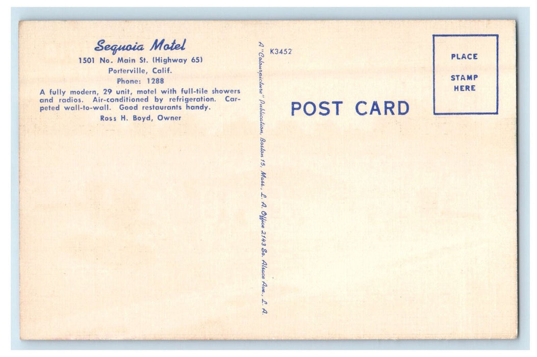 c1930s Sequoia Motel, Highway 65 Porterville California CA Postcard