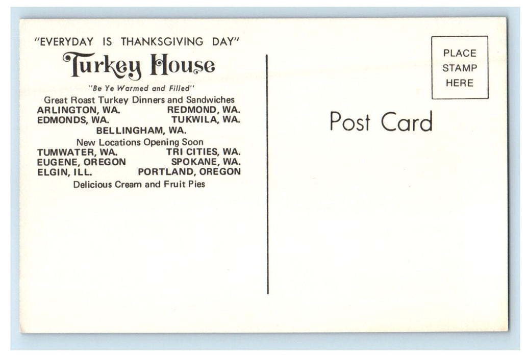 c1960s Turkey House Cream and Fruit Pies Bellingham Washington WA Postcard