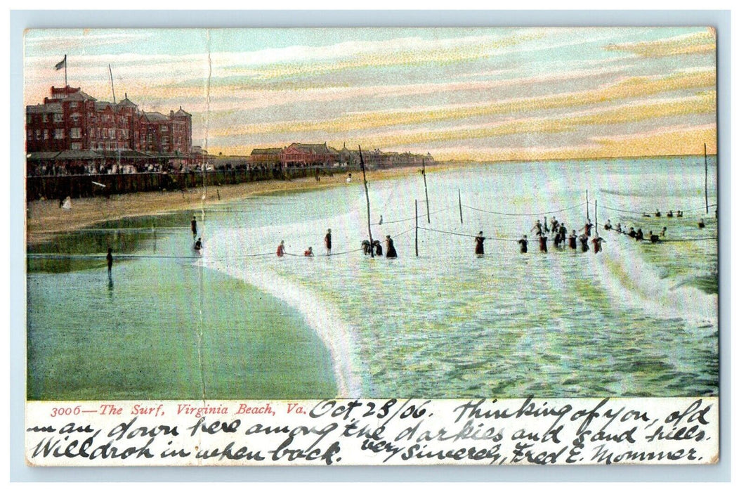 c1905 A View Of The Surf Virginia Beach Virginia VA Posted Antique Postcard